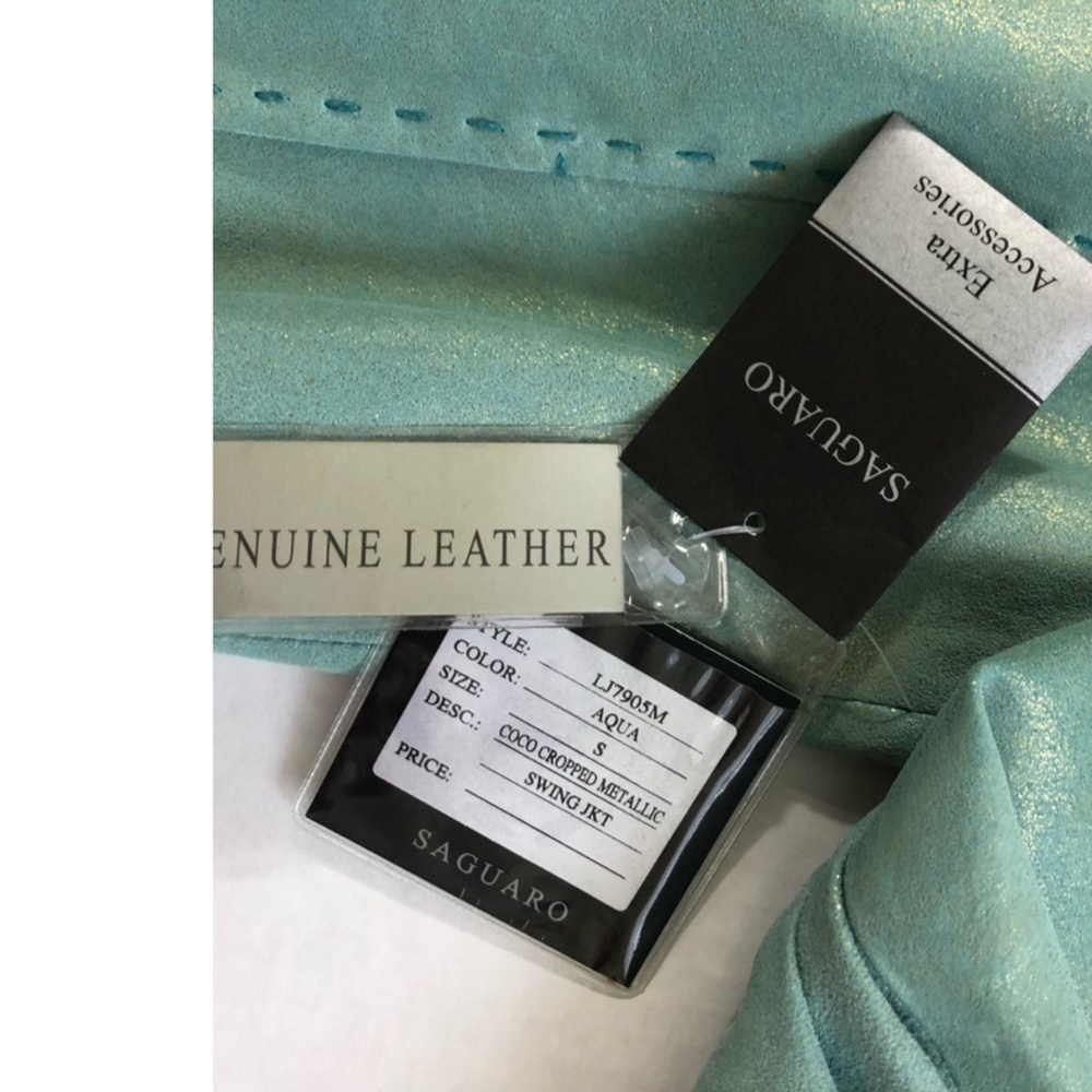 Saguaro Fairycore Green Leather Jacket with gold shimmer flecks - Picture 5 of 8